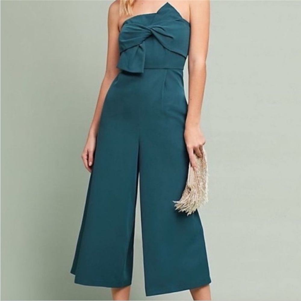 Anthropologie Hailee c Elegant green Strapless Jumpsuit with Wide-Leg Design